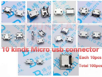 100tk 10tk iga 10 liiki Micro 5Pin USB pistik saba pesa micro-usb-Liides port sockect samsung Lenovo Huawei ZTE HTC