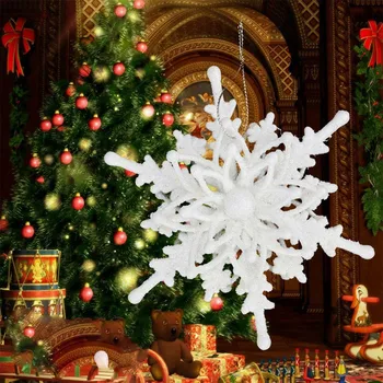 12cm Jõulud Valged 3D Lumehelves Plastikust Glitter Xmas Rippuvad Ripats Kodu Poole Pulm Tree Teenetemärgi