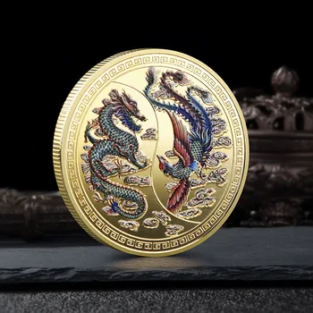 2022 Uue Aasta Kingitus Zodiac Dragon ja Phoenix Värvilised Mälestusmündid kullatud Kollektsiooni Suveniiride Kingitus Dropshipping