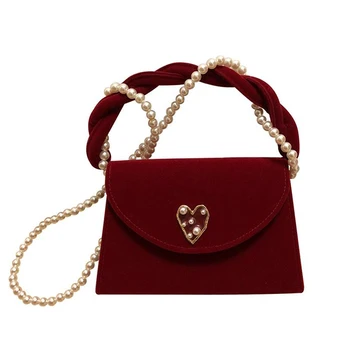 2022 UUED Kotid Naistele, Samet, Vintage Käekott Daamid Pearl õlarihmaga Õlal Messenger Bag Naiste Top Käepide Kotid Punane