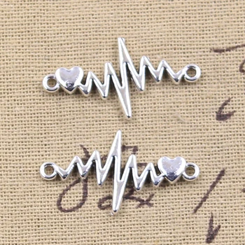 20pcs Võlusid EKG Heartbeat Pesa Südames Link 17x31mm Antiik Hõbedane Värv Ripatsid DIY Käsitööd Tehes Järeldusi Tiibeti Ehted