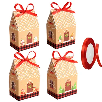 24tk Jõulud Maja Kuju Kinke Kommid Cookie Pakett Jõupaber Box Kott koos Trossi jaoks Xmas Uue Aasta Pidu Asjade Decor