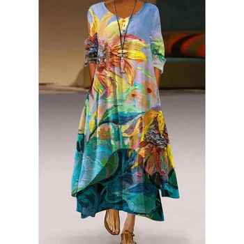 3D Print Boho Lady Maxi Kleit Sügis Naiste Mood Pikk Kleit Pluss Suurus Elegantsed Daamid Vabaaja Beach Puhkus Pikk Varrukas Kleit