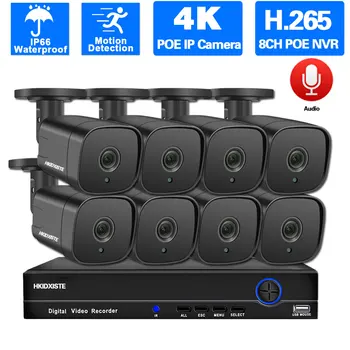 4K 8CH NVR Turvalisuse Kaamera Süsteemi POE Väljas Veekindel Must CCTV IP Bullet Kaamera videovalve Komplekt 8MP 4CH NVR Kit P2P