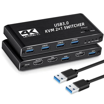 4K USB KVM Switch USB 3.0 Vahetaja HDMI-ühilduvate KVM Switch 2 In 1 Out 2 TK Jagamine Klaviatuur ja Hiir EDID / HDCP Printer