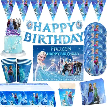 Disney Külmutatud Elsa&Anna Pool Kaunistused Sinine Täpp Stiilis lapse Sünnipäeva Dsposable Lauanõud Paberi Cups Plaadid Salvrätikud