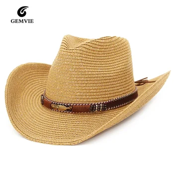 GEMVIE Lääne Kauboi Müts Päike Müts Meestele Cowgirl Suve Mütsid, Naiste Lady Õled Müts Sulamist Sulg Helmed Beach ühise Põllumajanduspoliitika Panama
