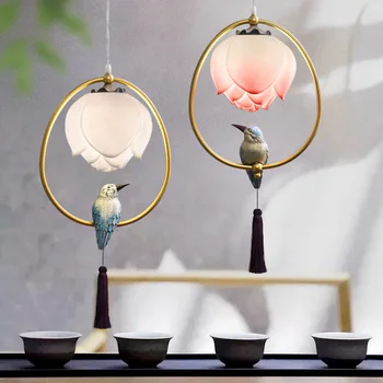 Hiina Stiilis Ripats Lamp Vaik Lotus Lind Kaunistused Ovaalne Valgustus Magamistuba, Elutuba Uuringu Söögituba Loft Lühter