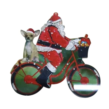 Jõulupuu Rippuvad Ornament Cartoon Jõuluvana, Ratsutamine Bikes koos Kutsikas Koer Kuju Figuriin Ripats Sildid Xmas Hol