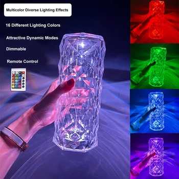 LED Crystal Rose lauavalgusti Kerge Projektor 3/16 Värvid Touch Reguleeritav Romantiline Diamond Õhkkond Kerge USB-Touch Öö Valguses