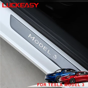 LUCKEASY Ees Ukse Lävepakk Protector Pedaali Jaoks Tesla Model 3 2017-2022 Auto Roostevabast Terasest Door Sill Trim Panel 2Pcs/Set