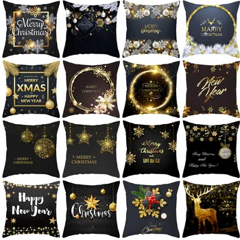 Polüesterkiud 2019 Must Kuld Jõulud Seeria Kodus Dekoratiivsed Padjad Katavad 1-26