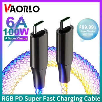 RGB 100W PD USB-C Type-C-Super Kiire Laadimine Kaabel 66W 30W Voolu Lahe Värviline Hõõguv Andmete Laadija Line iPhone ja Android