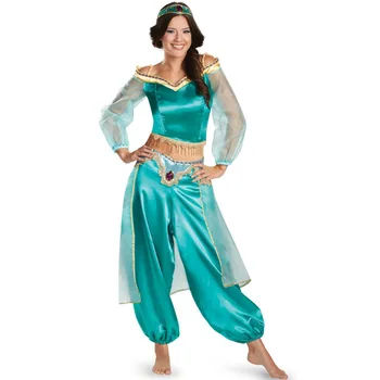 Roll Halloween Kostüüm Naistele Aladdin Magic Lamp Cosplay Kostüüm Printsess Jasmine Kleit Üles Poole Täiskasvanud Karneval Väljamõeldud