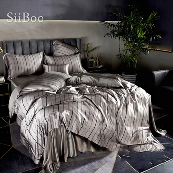 Siiboo top klass 25mm paks 100% naturaalne siid voodipesu leht tekikott komplekt padjapüür riba muster super kingitus sp6481