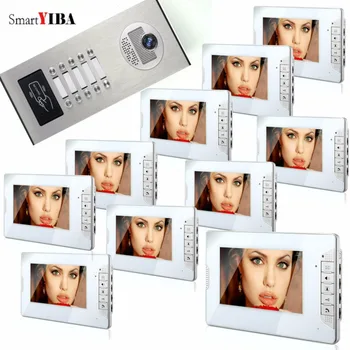 SmartYIBA 7 Tolline Värviline Video Ukse Telefon Komplektid 10 Ühikut Korter Video Intercom Süsteem RFID Kontrollida Juurdepääsu Video Uks Kaamera