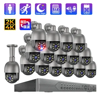 Techage 16CH 4K UHD 8MP 4MP 5MP POE Turvalisuse Kaamera AI Punane-Sinine Alarm Väljas NVR IP66 VIDEOVALVE, IP Kaamera videovalve Komplekt