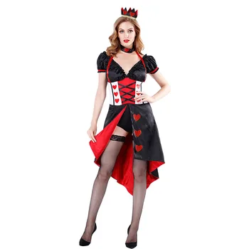 Täiskasvanud Naiste Deluxe Alice in Wonderland Queen of Hearts Kostüüm Seksikas Punane Kuninganna Südamed Cosplay Kostüüm Halloween Fänn