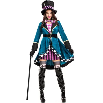 Täiskasvanud Naiste Miss Mad Hatter Kostüüm Halloween Gooti Deluxe Daamid Alice in Wonderland Cosplay Kostüüm