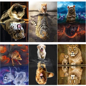 Uus 5D Diamond Tikandid Loomade Diamond Maali Peegeldus Tiger Cross Stitch Täis Ruut, Ring Puurida Mosaiik Home Decor Kingitus