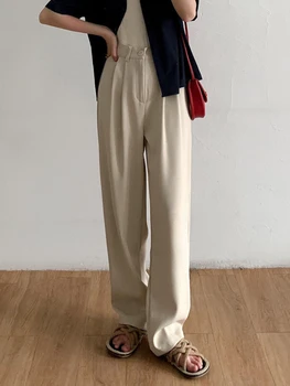 Uus Suvine Naiste Püksid (Solid Color Moe Suundumus Lahti Elegantne Straight Fit Vabaaja Office Streetwear Naised Lai Jalg Püksid