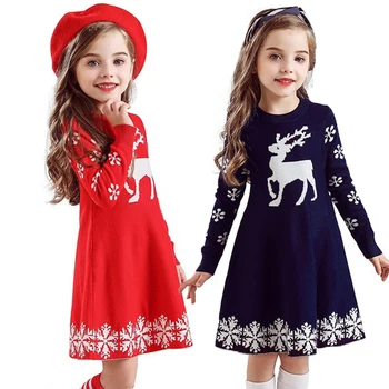 Uus Tüdrukute Jõulud Deer Printsess Kampsun Kudumine Talvel Peokleidid Lapsed Lapsed Elegantne Baby Väikelapse Laste Riided