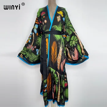 WINYI Bikiinid Cover-ups Must Retro Fashion trüki Ise Vöö Naiste Suve Riided Kimono Kleit Rannas Kanda Ujuda Masti varjata
