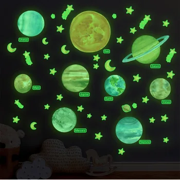 Üheksa Planeetide, Tähtede Helendav Päike Helendav Seina Kleebised Meteoor Päevavalgus Kleebised Laste Toas Seina Kaunistamiseks Kleebised